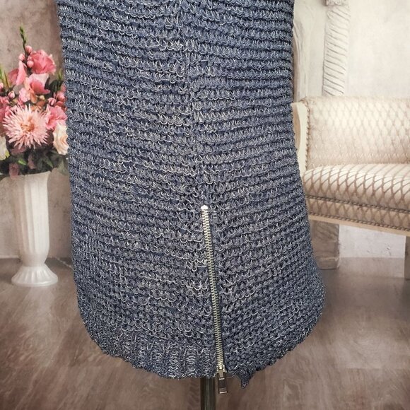 Ann Taylor Gray Blue Round Neck Long Sleeve Zipper Sides Knit Sweater Size Small - Picture 6 of 10